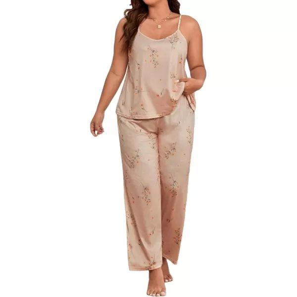 WDIRARA Women's Plus Size Sleepwear Floral Print Sleeveless Cami Top and Pants Pajama Set