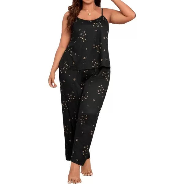 WDIRARA Women's Plus Size Sleepwear Floral Print Sleeveless Cami Top and Pants Pajama Set