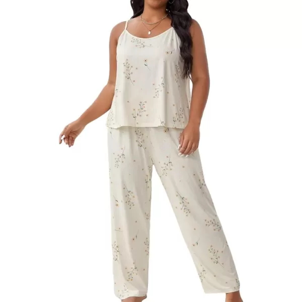 WDIRARA Women's Plus Size Sleepwear Floral Print Sleeveless Cami Top and Pants Pajama Set