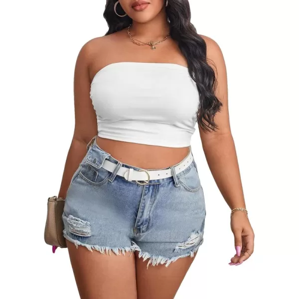 WDIRARA Women's Plus Size Sleeveless Strapless Crop Tube Top Casual Tops