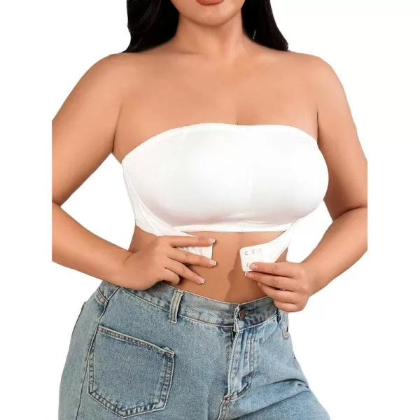 WDIRARA Women's Plus Size Solid Button Front Bandeau Bra Strapless Wireless Bras
