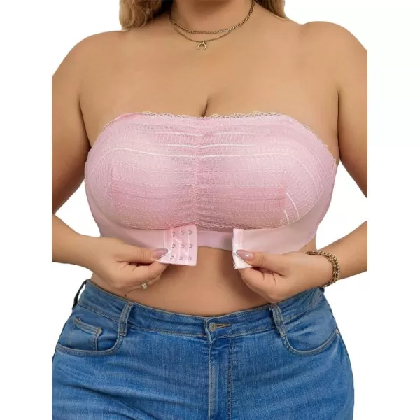 WDIRARA Women's Plus Size Solid Button Front Bandeau Bra Strapless Wireless Bras
