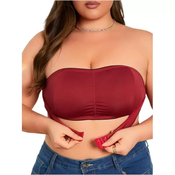 WDIRARA Women's Plus Size Solid Button Front Bandeau Bra Strapless Wireless Bras