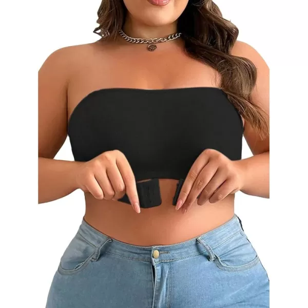 WDIRARA Women's Plus Size Solid Button Front Bandeau Bra Strapless Wireless Bras