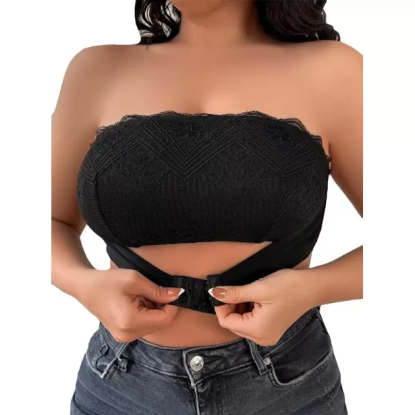 WDIRARA Women's Plus Size Solid Button Front Bandeau Bra Strapless Wireless Bras