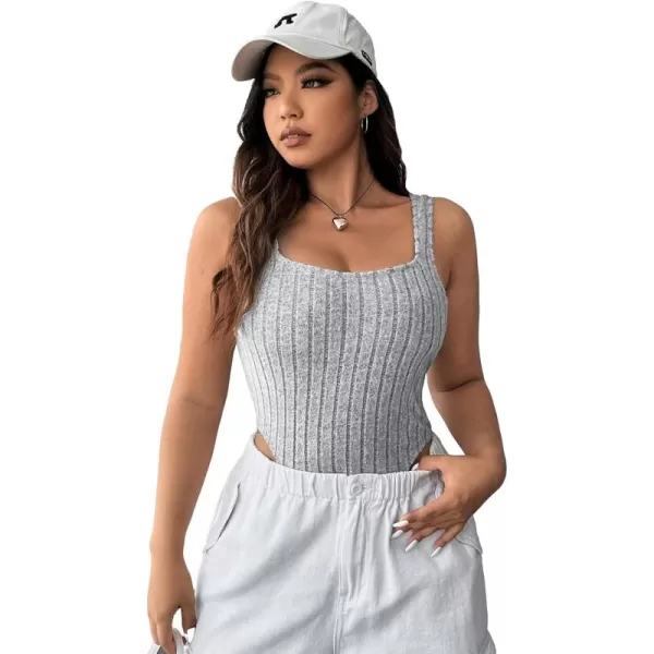 WDIRARA Women's Plus Size Solid Ribbed Knit Square Neck Sleeveless Tank Top Bodysuit