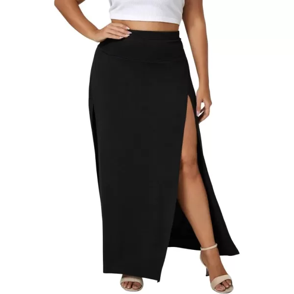 WDIRARA Women's Plus Size Split Long Maxi Skirts Side High Waist A-Line Casual Wrap Skirts