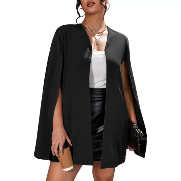 WDIRARA Women's Plus Size Split Side Long Sleeve Blazer Vest Open Front Jacket Waistcoat