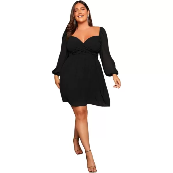 WDIRARA Women's Plus Size Sweetheart Neck Bishop Long Sleeve Wrap Flared A Line Dress