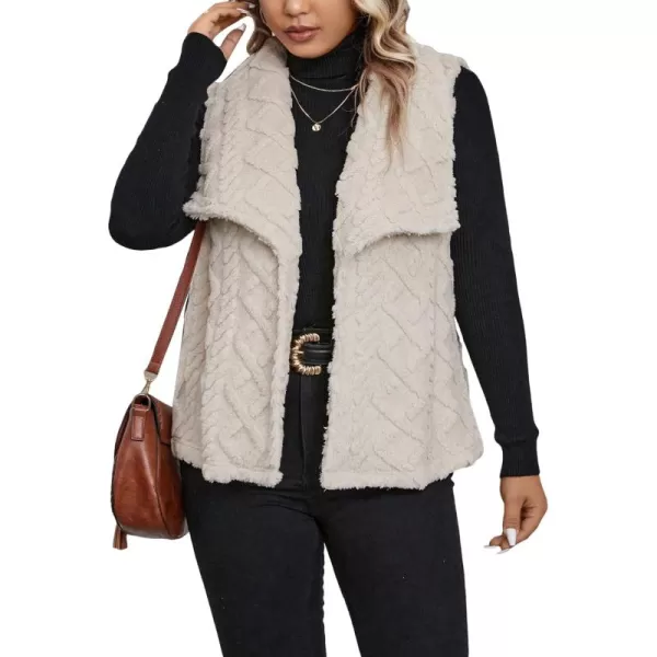 WDIRARA Women's Plus Size Waterfall Collar Open Front Sleeveless Teddy Casual Vest Jacket