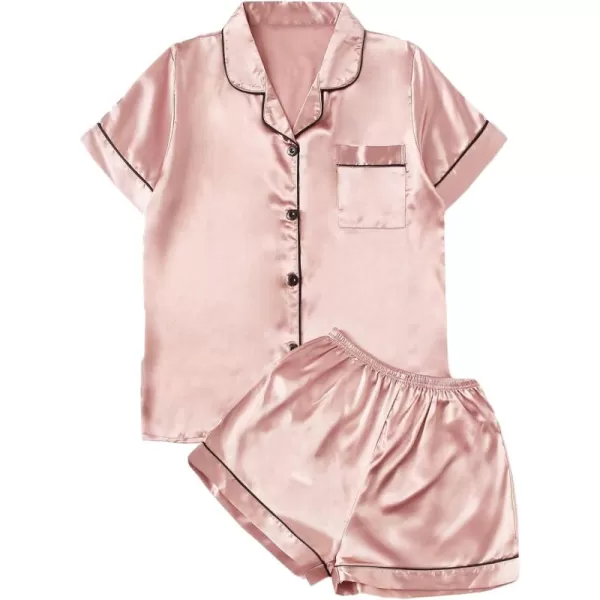 WDIRARA Women's Plus Sleepwear Satin Short Sleeve Shirt and Shorts Pajama Set