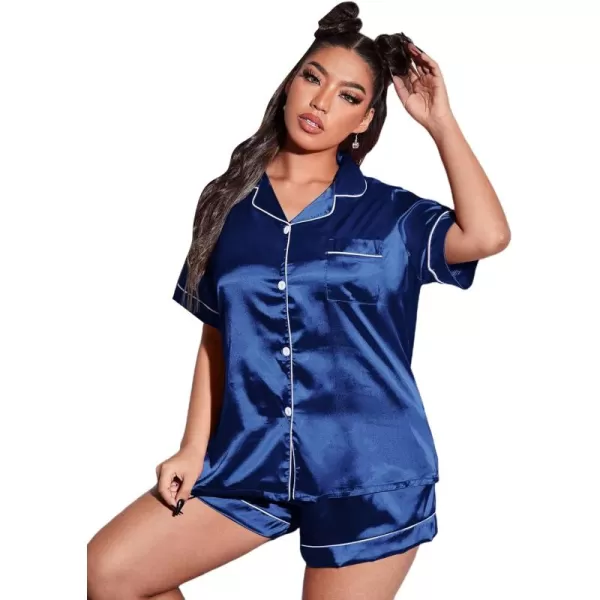 WDIRARA Women's Plus Sleepwear Satin Short Sleeve Shirt and Shorts Pajama Set