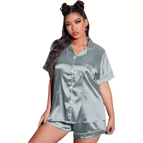 WDIRARA Women's Plus Sleepwear Satin Short Sleeve Shirt and Shorts Pajama Set