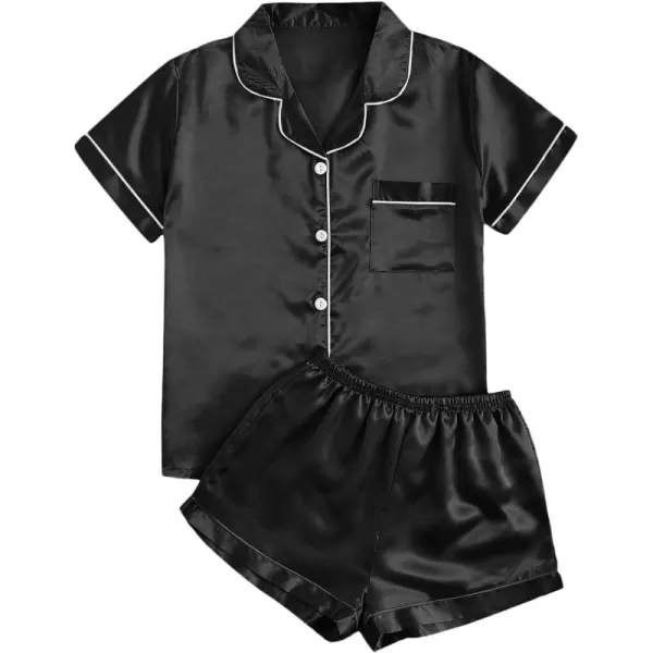 WDIRARA Women's Plus Sleepwear Satin Short Sleeve Shirt and Shorts Pajama Set