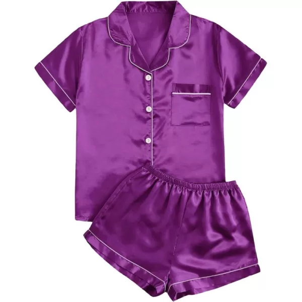 WDIRARA Women's Plus Sleepwear Satin Short Sleeve Shirt and Shorts Pajama Set