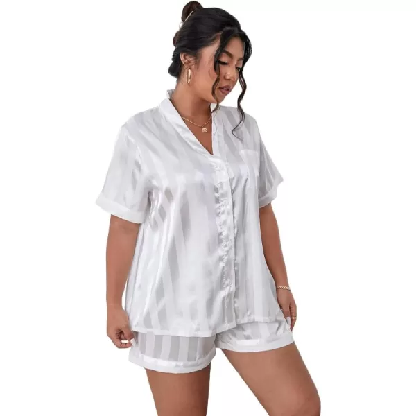 WDIRARA Women's Plus Sleepwear Satin Short Sleeve Shirt and Shorts Pajama Set