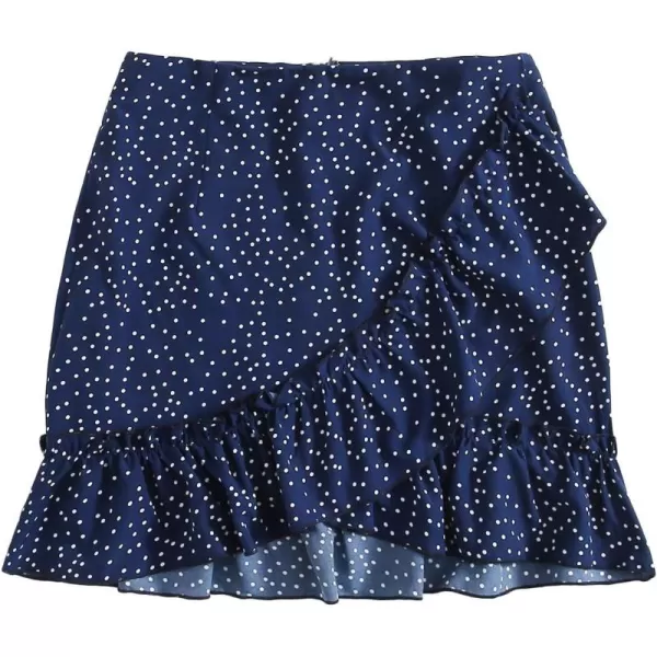 WDIRARA Women's Polka Dots Knot Wrap Side Ruffle Mini Skirt