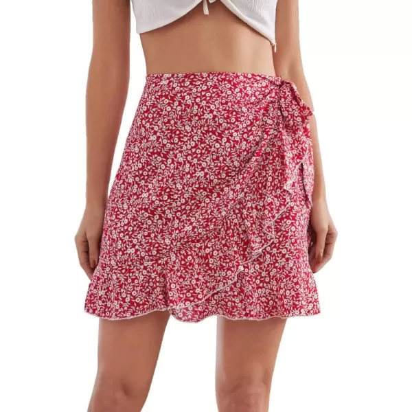 WDIRARA Women's Polka Dots Knot Wrap Side Ruffle Mini Skirt