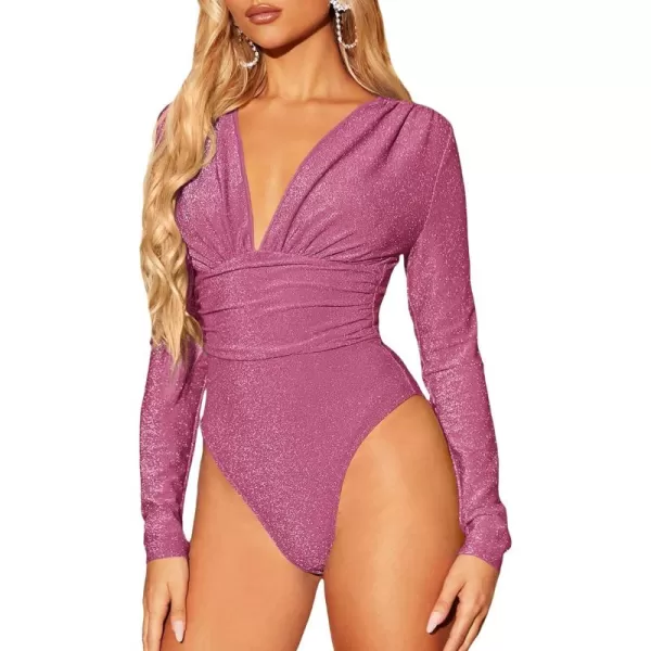 WDIRARA Women's Polka Dots Sheer Dobby Mesh Square Neck Long Sleeve Skinny Bodysuit