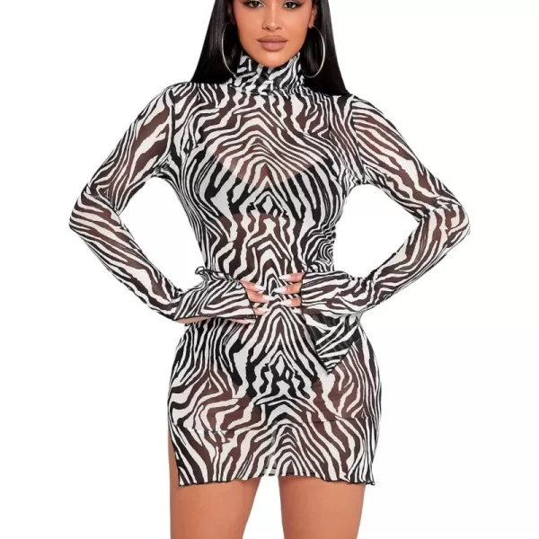 WDIRARA Women's Printed Drawstring Side Round Neck Marble Long Sleeve Bodycon Mini Dress