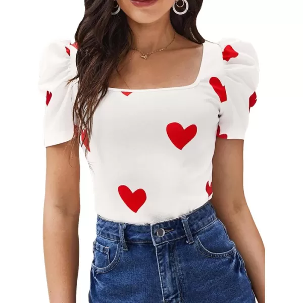 WDIRARA Women's Puff Sleeve Square Neck Short Sleeve Elegant Tee Top