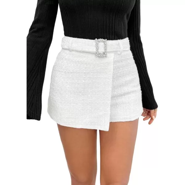 WDIRARA Women's Rhinestone High Waist Belted Sequin Skort Wrap Hem Shorts