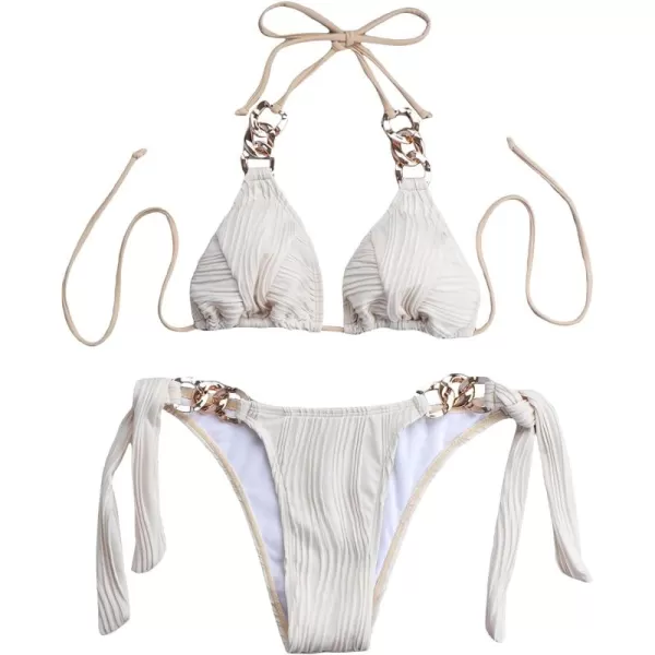 WDIRARA Women's Ring Halter Bikini Swimsuit 2 Piece Tie Back Bathing Suit