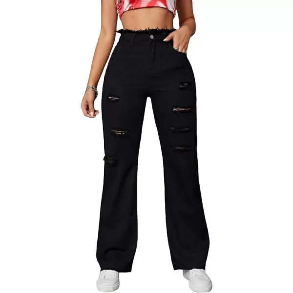 WDIRARA Women's Ripped Detail Boyfriend Loose Jeans Casual Tapered Long Denim Pants