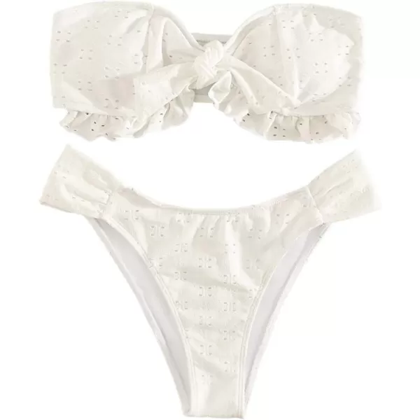 WDIRARA Women's Ruffle Knot Front Bandeau Bikini Set 2 Piece Strapless Swimsuit