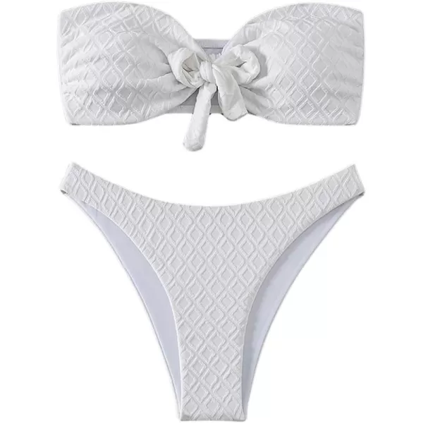 WDIRARA Women's Ruffle Knot Front Bandeau Bikini Set 2 Piece Strapless Swimsuit