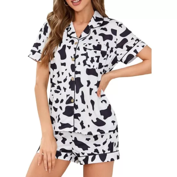 WDIRARA Women's Satin Heart Print Short Sleeve Button Down Flamingo Pajamas Shorts Set