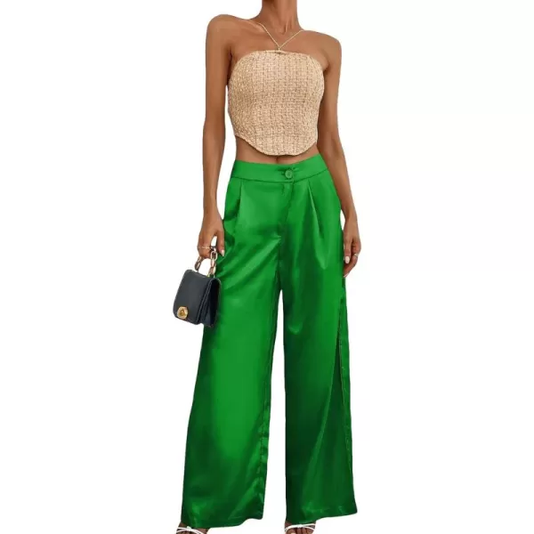 WDIRARA Women's Satin Pants Wide Leg High Waisted Loose Elegant Office Simple Pants