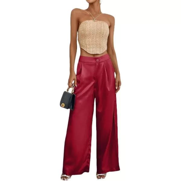 WDIRARA Women's Satin Pants Wide Leg High Waisted Loose Elegant Office Simple Pants