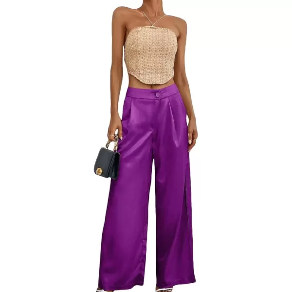 WDIRARA Women's Satin Pants Wide Leg High Waisted Loose Elegant Office Simple Pants