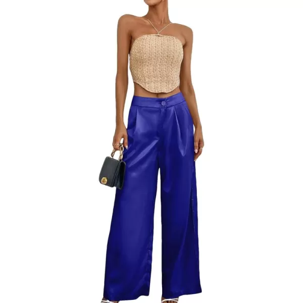 WDIRARA Women's Satin Pants Wide Leg High Waisted Loose Elegant Office Simple Pants