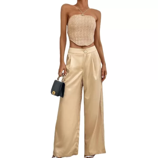WDIRARA Women's Satin Pants Wide Leg High Waisted Loose Elegant Office Simple Pants