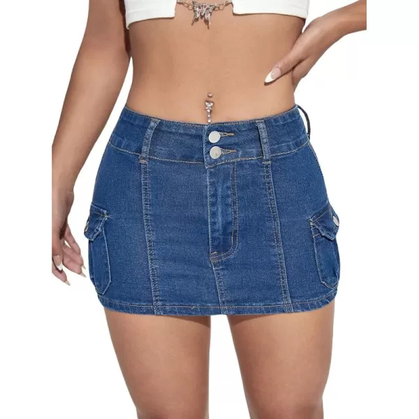WDIRARA Women's Sexy High Waisted Bodycon Denim Jean Mini Skirt with Flap Pocket