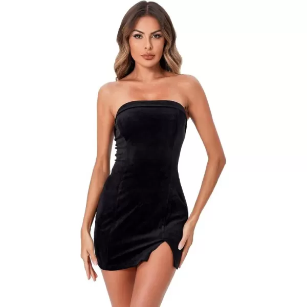 WDIRARA Women's Sexy Strapless Tube Bodycon Party Split Hem Pencil Mini Club Dresses