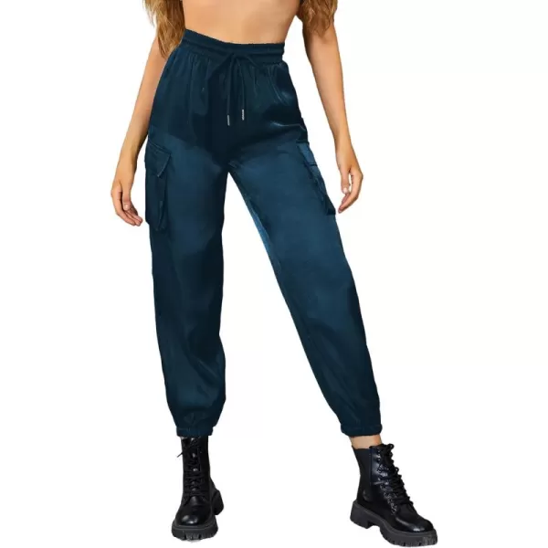 WDIRARA Women's Sheer Mesh High Waisted Straight Leg Cargo Pants with Pockets