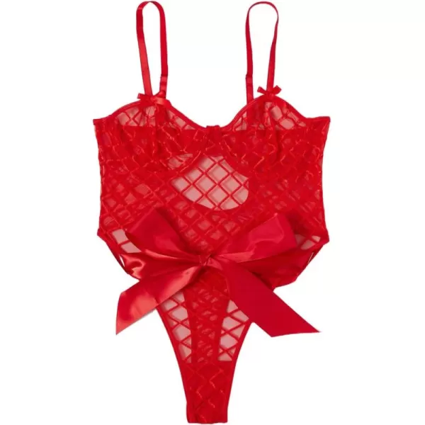 WDIRARA Women's Sheer Mesh Underwire Strap Teddy Lingerie Bodysuit With Choker