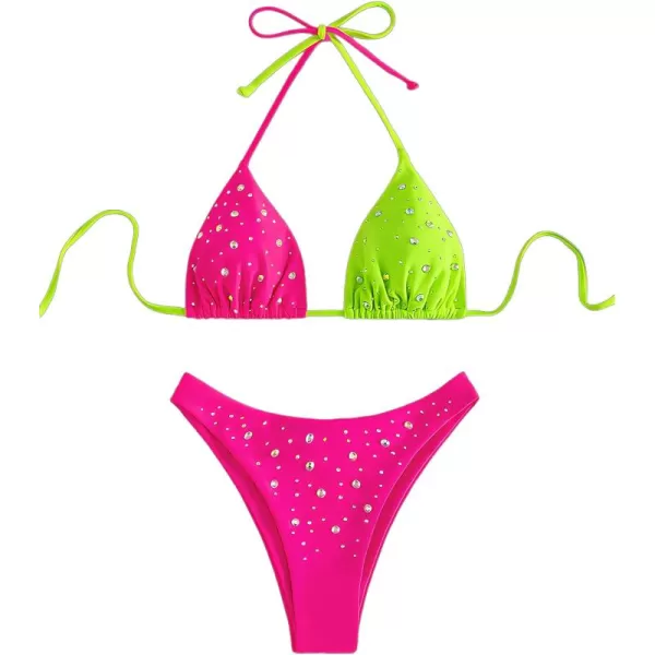WDIRARA Women's Skull Pattern Halter Triangle Thong Sexy 2 Piece Bikini Swimsuit