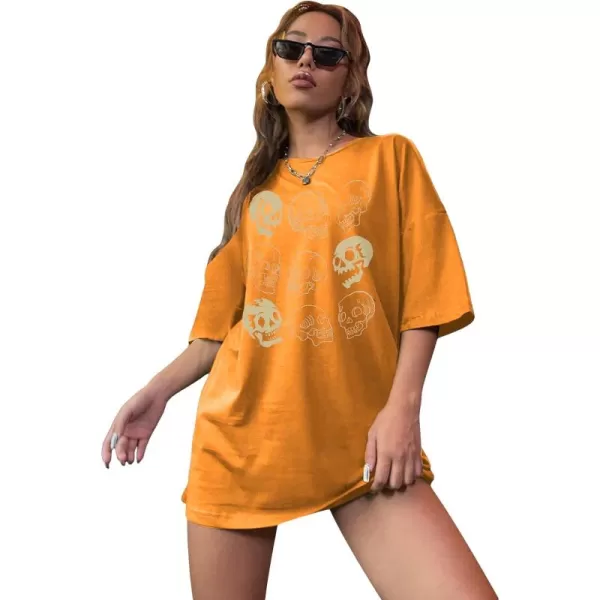 WDIRARA Women's Skull Print Half Sleeve Drop Shoulder Oversized Tee Casual T Shirts