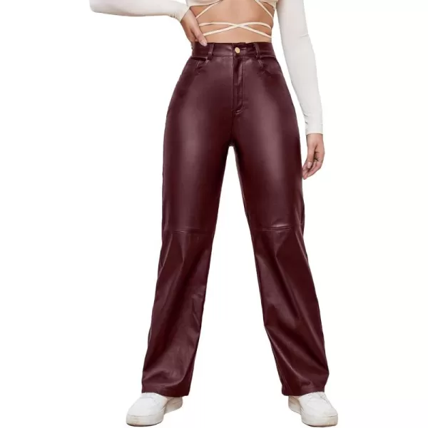 WDIRARA Women's Slant Pocket Straight Leg High Stretch Jeans Leather Look Long Pants