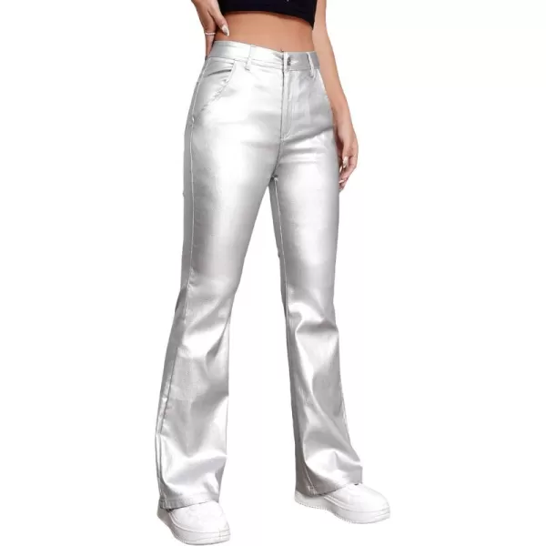 WDIRARA Women's Slant Pocket Straight Leg High Stretch Jeans Leather Look Long Pants