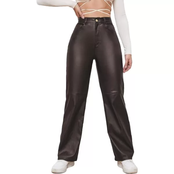 WDIRARA Women's Slant Pocket Straight Leg High Stretch Jeans Leather Look Long Pants