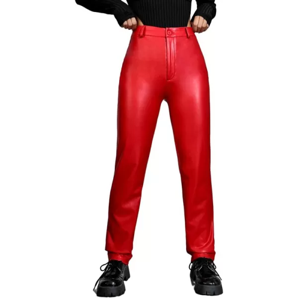 WDIRARA Women's Slant Pocket Straight Leg High Stretch Jeans Leather Look Long Pants
