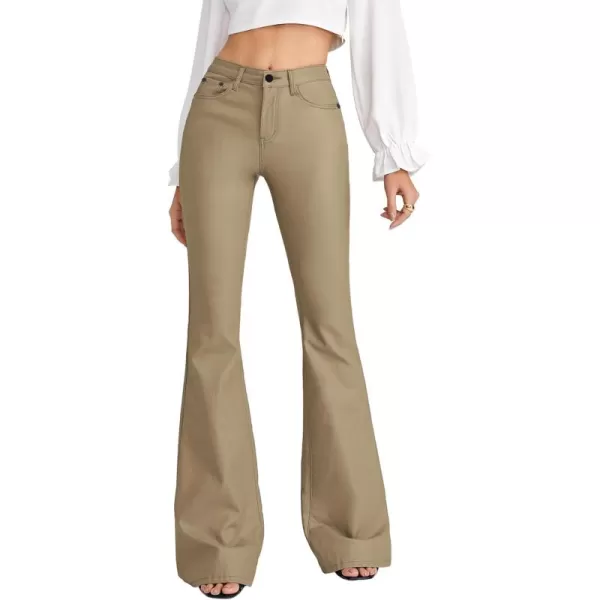 WDIRARA Women's Slant Pocket Straight Leg High Stretch Jeans Leather Look Long Pants