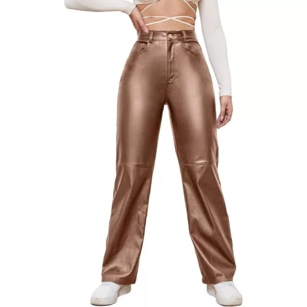 WDIRARA Women's Slant Pocket Straight Leg High Stretch Jeans Leather Look Long Pants