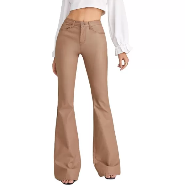 WDIRARA Women's Slant Pocket Straight Leg High Stretch Jeans Leather Look Long Pants
