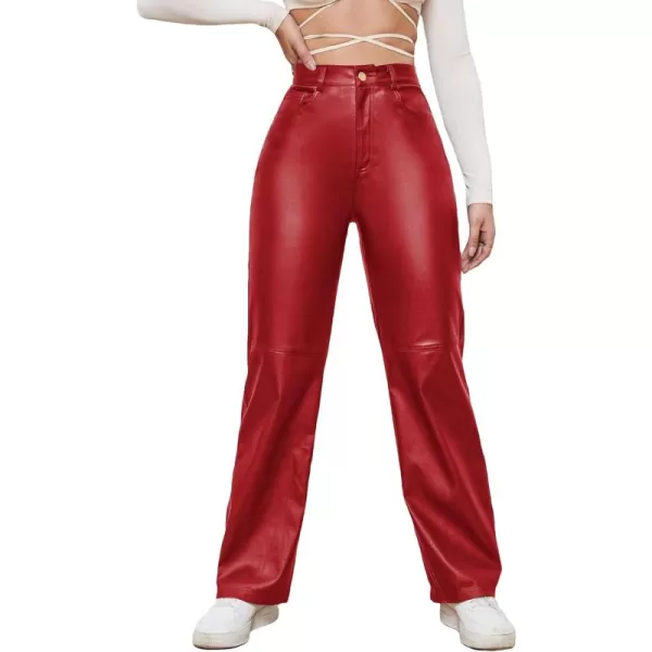WDIRARA Women's Slant Pocket Straight Leg High Stretch Jeans Leather Look Long Pants